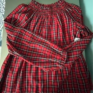 NWT red plaid smocked blouse size XS. Holiday hit!